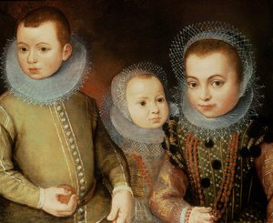 Retrato, de, três, tudor, crianças